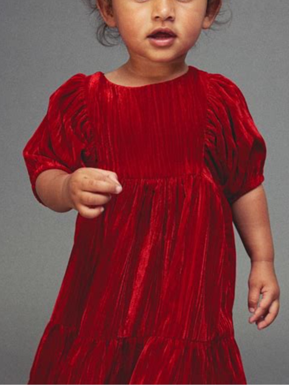 H&M Velvet Puff Sleeve Dress in Vibrant Red 18m